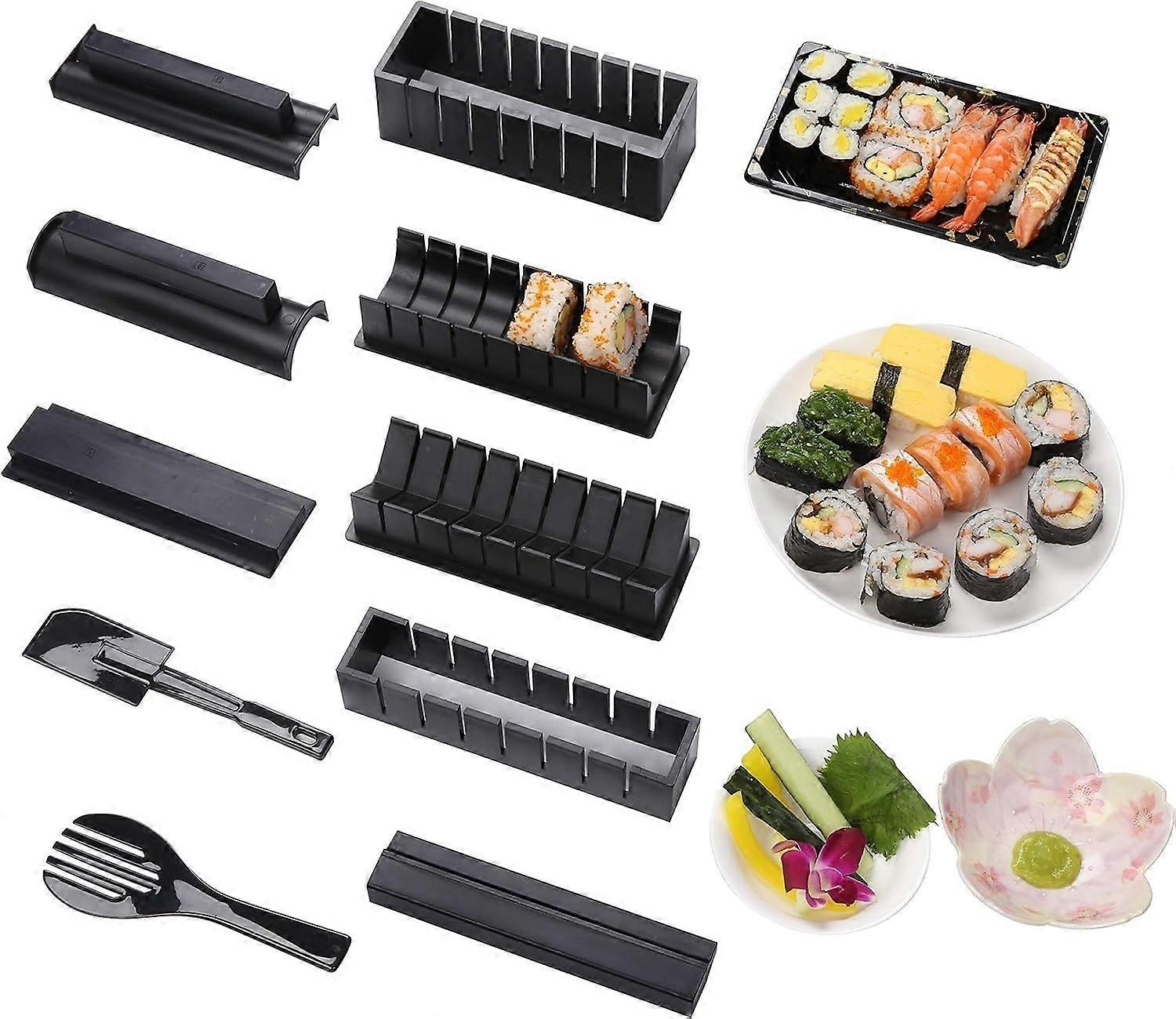 Sushi Making Set 10-piece Set Sushi Mold Kitchen DIY Simple Sushi Making Set, Sushi Making DIY Kitchen Complete Set for Beginners (Black)