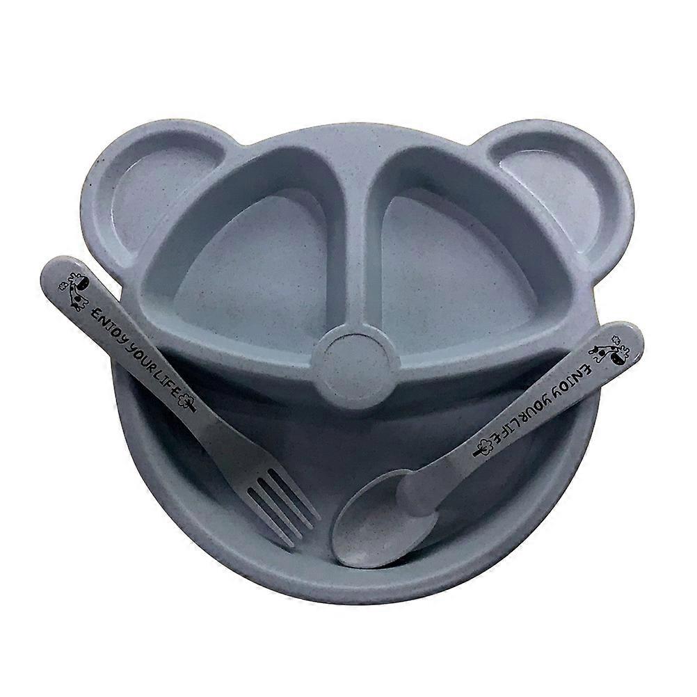 Toddlers Dinner Plates Divided Food Sections Dining Tray Bear Shape Blue 15.5 x 2.5cm(Fork) 3Pcs/Set