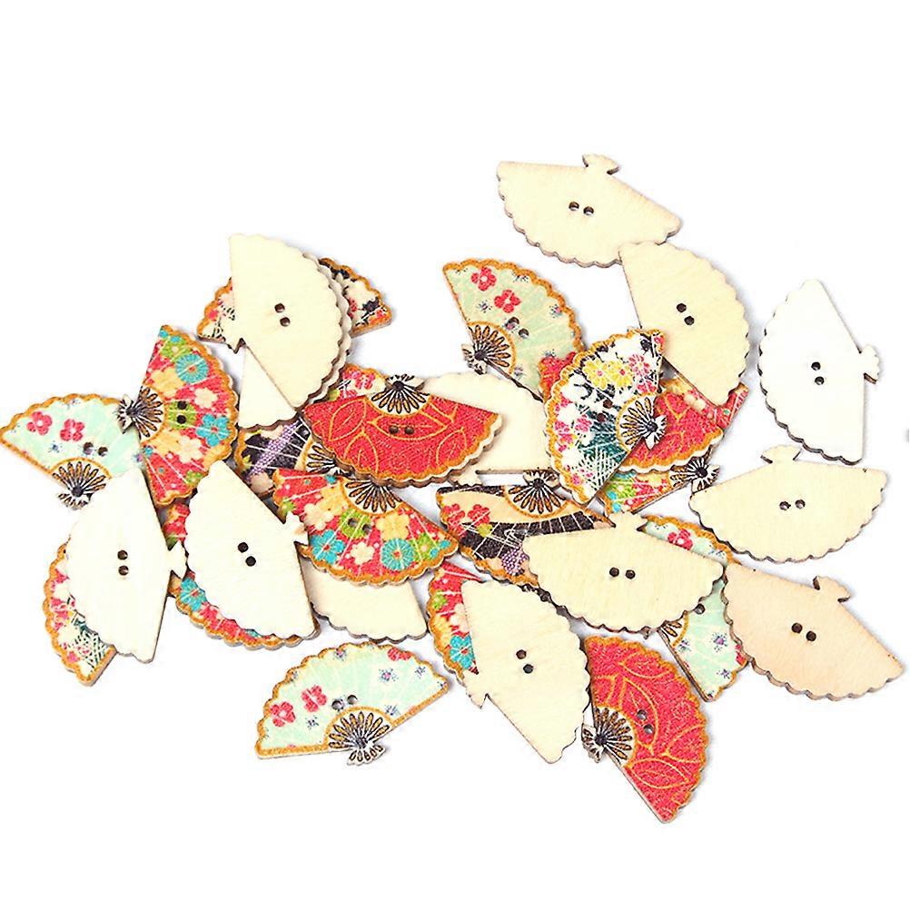 100pcs Wooden Buttons DIY Craft Supplies Durable Decorative Sector Buckle Buttons for Sewing Knitting Scrapbooking Unique Cartoon Styles Random Mix