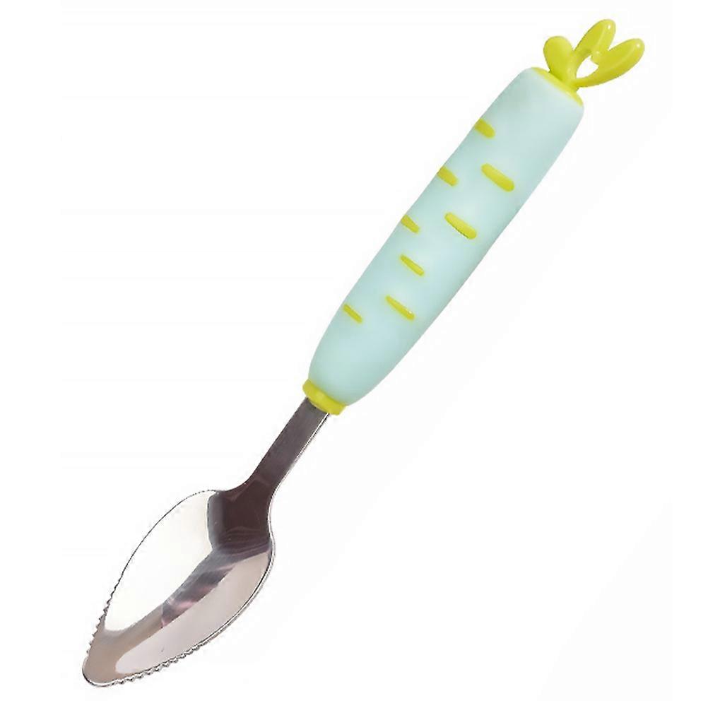 Fruit Scraping Spoon Stainless Steel Mud Scraping Fruit Serving Carrot Modeling Double-Sided Sawtooth Design Baby Feeding Tools 1Set