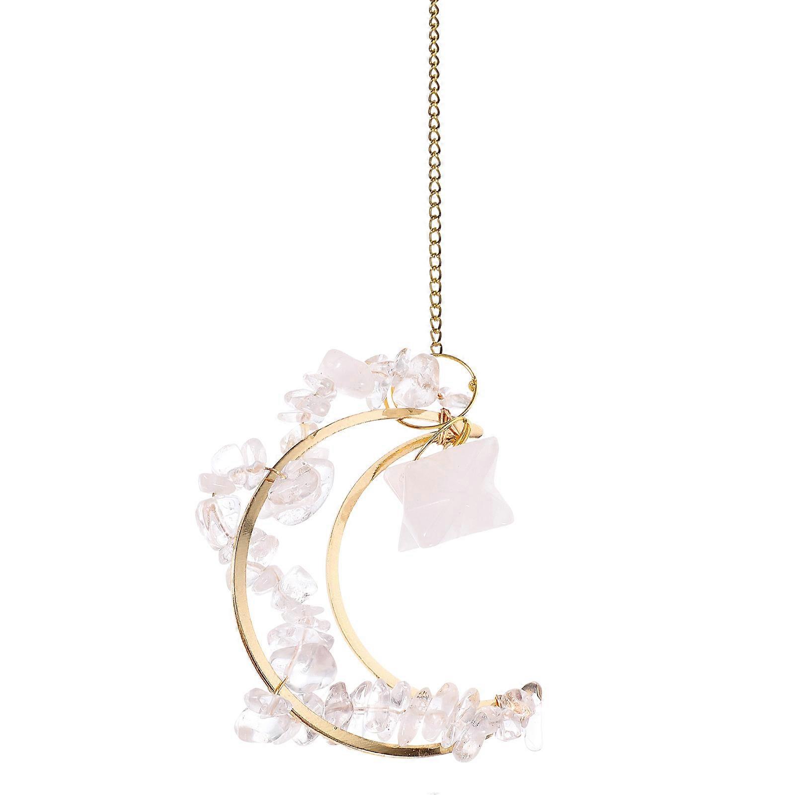 Crystal Suncatcher Moon Shaped Hanging Ornament For Garden Layout Quartz Material 1.3X5.5X21CM Home Decoration 1Set