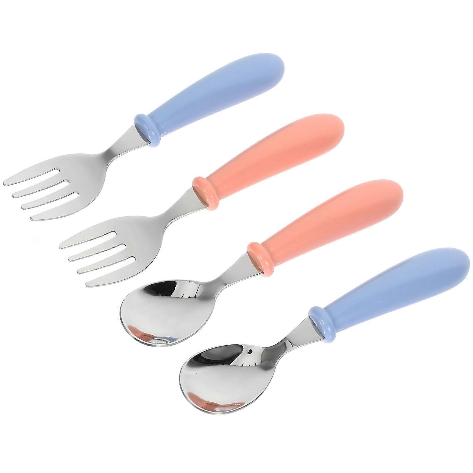 4pcs Stainless Steel Utensils Set with Handles – Ergonomic Forks & Spoons for Independent Eating & Weaning Transition