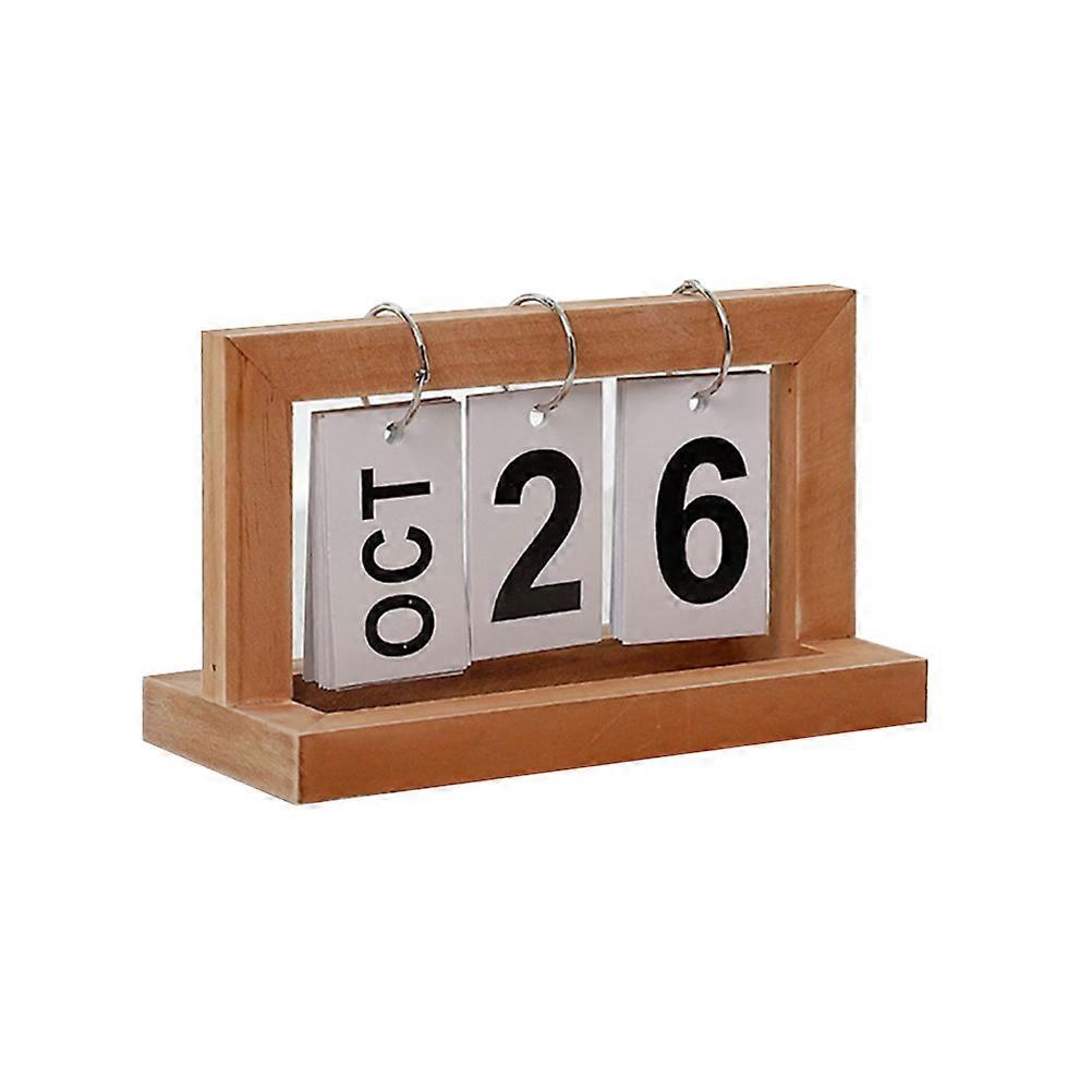 Home Calendar Wooden Page Turning Desk Daily Calendar Rectangular 8.1X3.5X4.7in 1Pack
