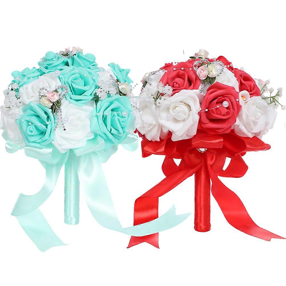 Bridal Flower Bouquet for Wedding Decoration Vivid and Lifelike PE Material Blue Color One Piece