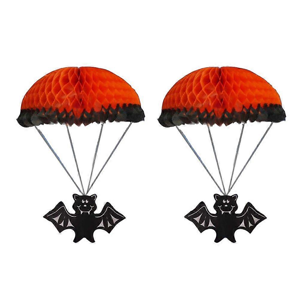 2pcs Halloween Decoration Bat Pattern Paper Parachute Foldable Decorative Hanging Pendant Party Prop Decor DIY Toy for Bar Mall Haunted House