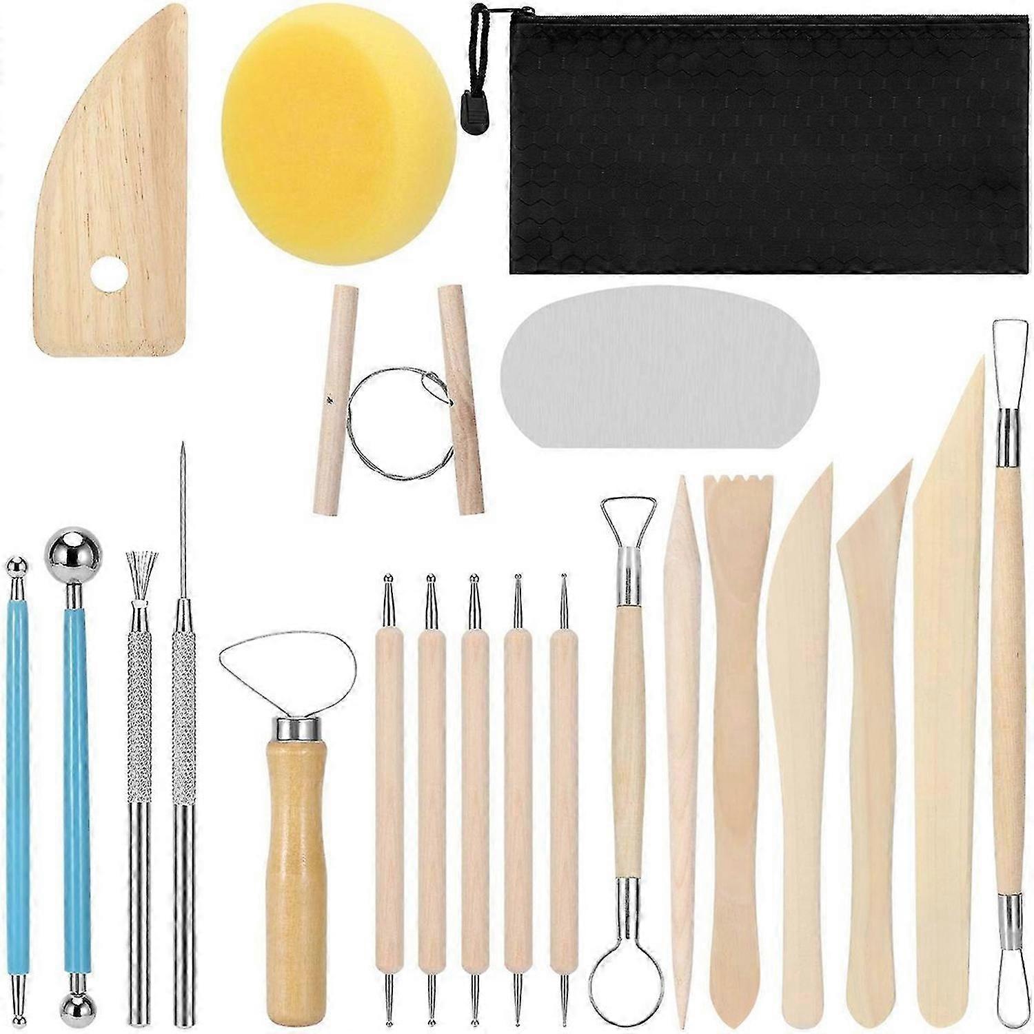 Clay Tools 21 PCS, Pottery Tool Kit Dotting Tools Polymer Clay Tools, Ceramics Tools with Wooden Han