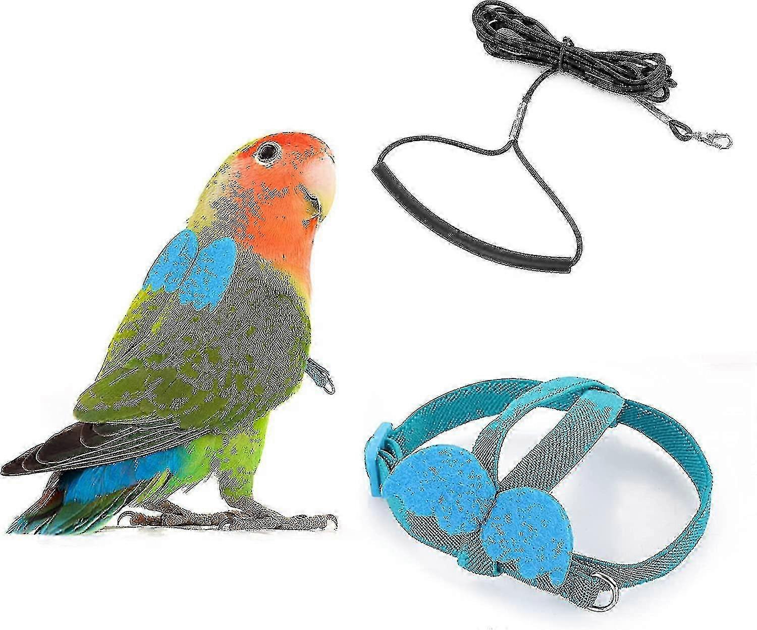 オウム、オカメインコ、その他の鳥のための80インチのひも付きの調整可能なバードハーネス、小型から中型の鳥のための屋外飛行訓練ロープセット