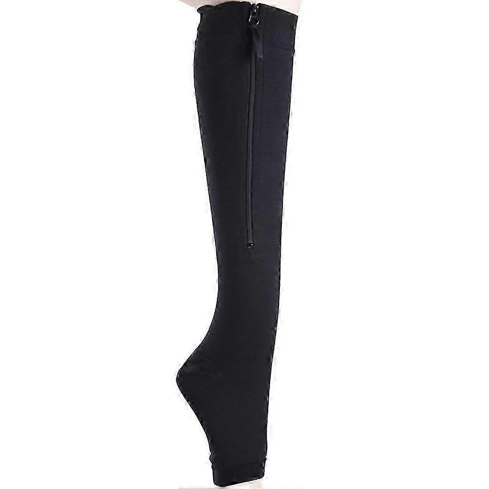Easy Wear Compression Socks Calf Height Open Toe Support Stockings With Zip For Men Women
