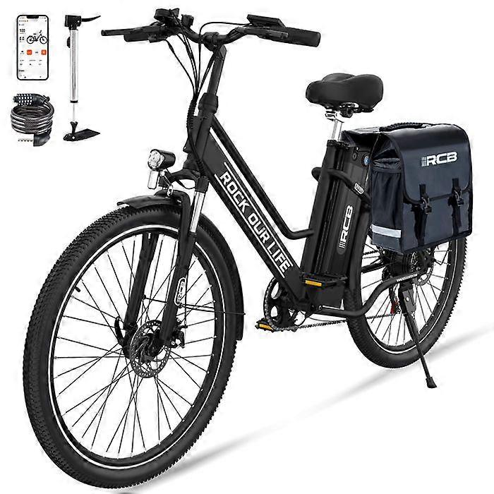 RCB RK8S elektrische stadsfiets 26" met app, 7 versnellingen, actieradius 30-50 km, dubbele schijfremmen, gratis waterdichte tas