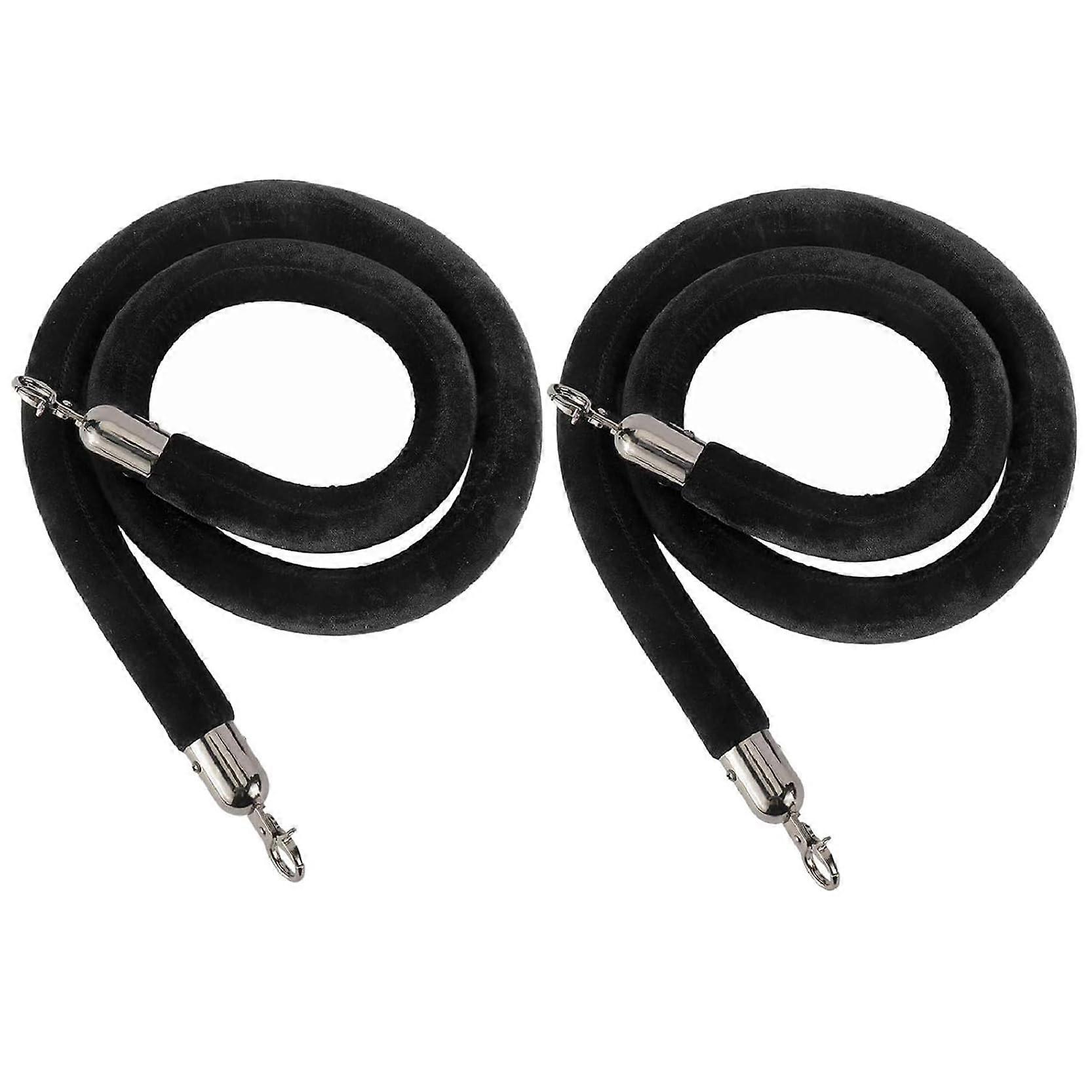 Pack of 2 Velvet Support Rope 3 ft Black Stanchion Rope with Silver Hooks for Event Decoration and Crowd Control