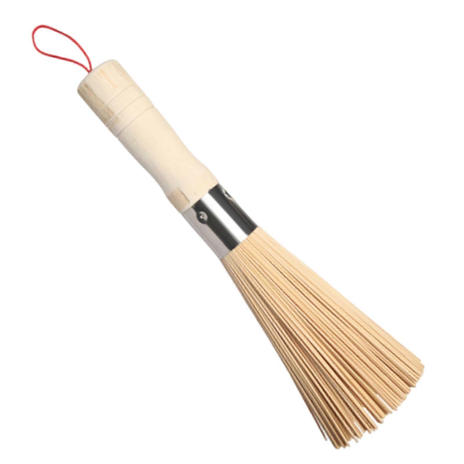 Wok Cleaning Brush Wooden Kitchen Tool with Hangable Loop Non-Scratch Durable Scrubber for Cast Iron Pots and Pans