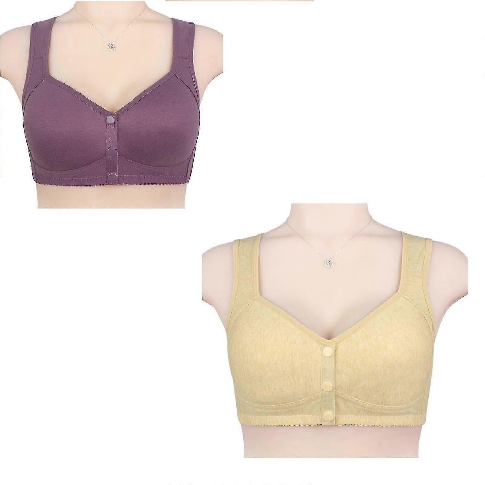 2Pcs Women's Front Closure Bra Convenient Snap Sleep Bra Comfortable Easy Close Sports Bras With Padded For Middle Aged