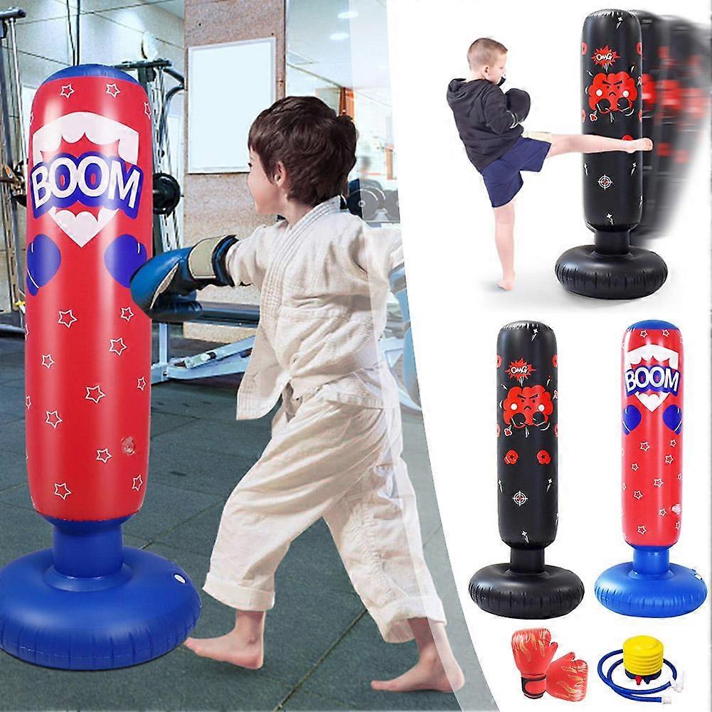 Black punching bag + pump and gloves (A) $ Children's boxing punching bag 47 inches tumbler with gloves and inflator suitable for karate taekwondo
