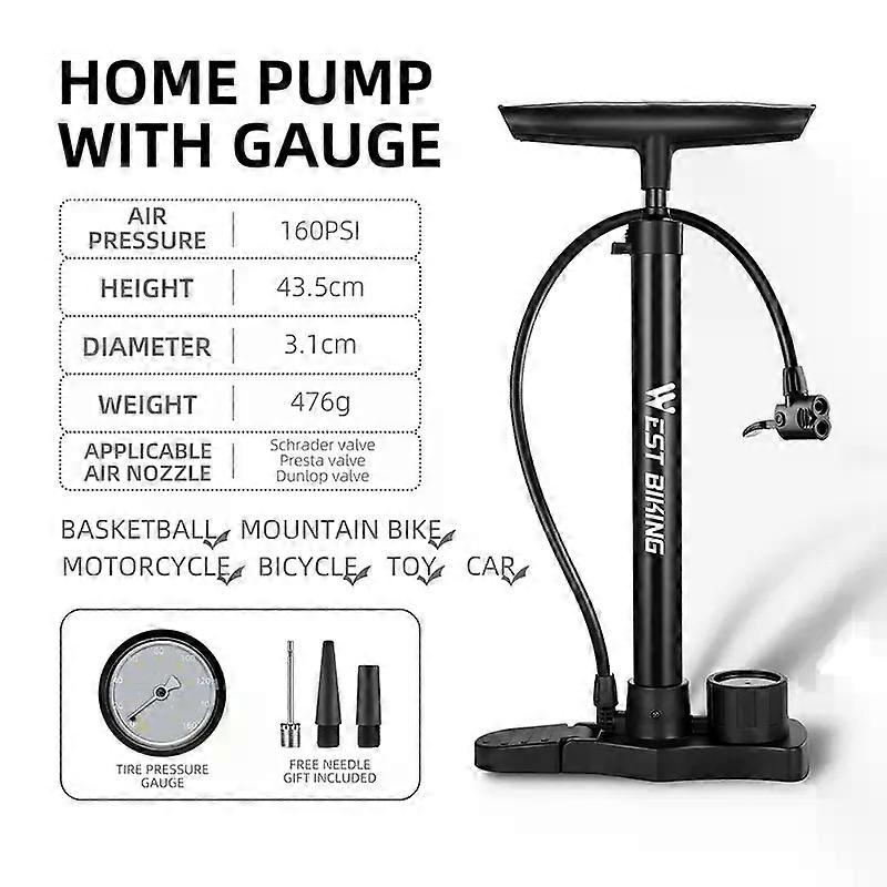Stand WEST BIKING Bicycle Pump 160PSI Portable Stainless Steel Bike Pump Schrader Presta Valve Inflator Mountain Road Bike Accessories