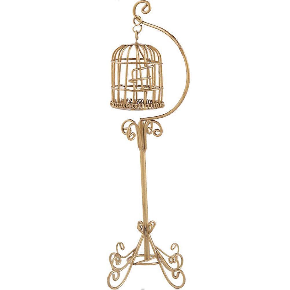Miniature Accessory Mini Birdcage Toy Round Top Rectangular Base Home Decoration 1Set