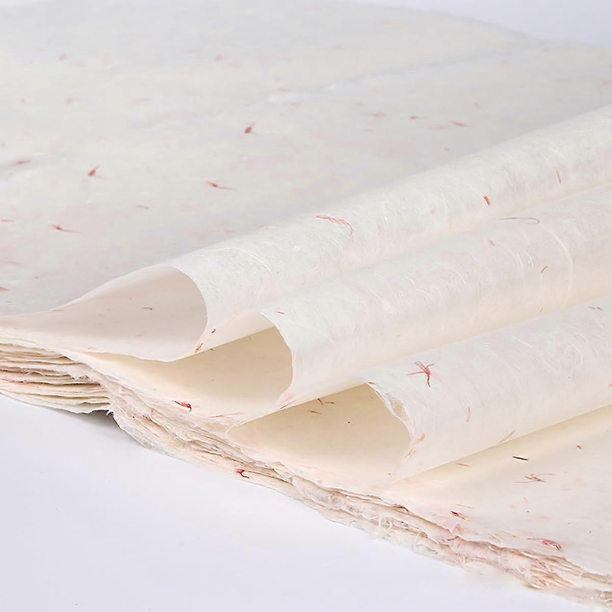 Natural Mulberry Paper 50 Sheets 30x40 cm Handmade Rice Paper with Red Petals for Painting and DIY Crafts