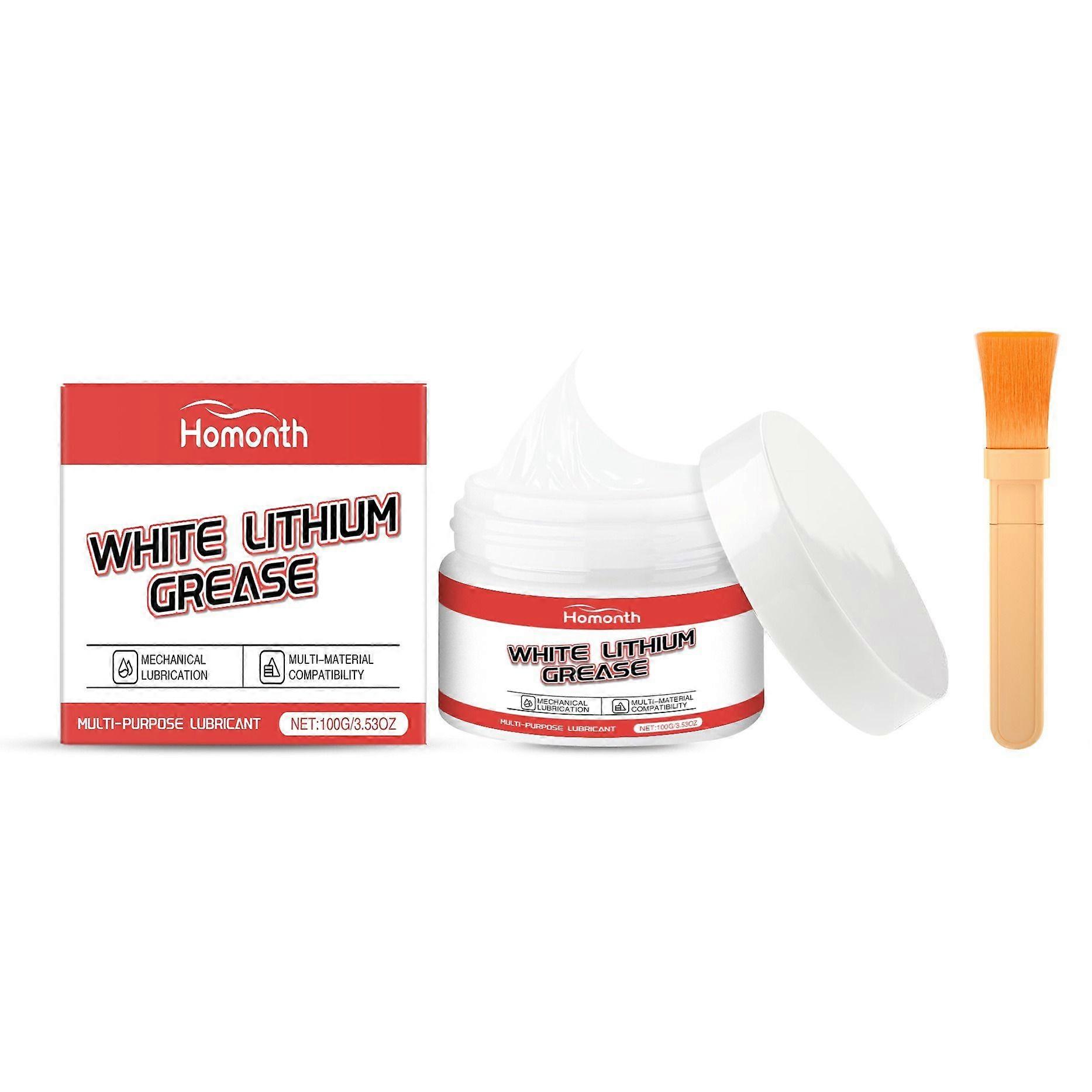 White Lithium Grease, Multi-Purpose Lubricant Lithium Grease with Brush for Hinges, Bearings, Gears, and Garage Doors, Ideal for Automotive, Marine, I