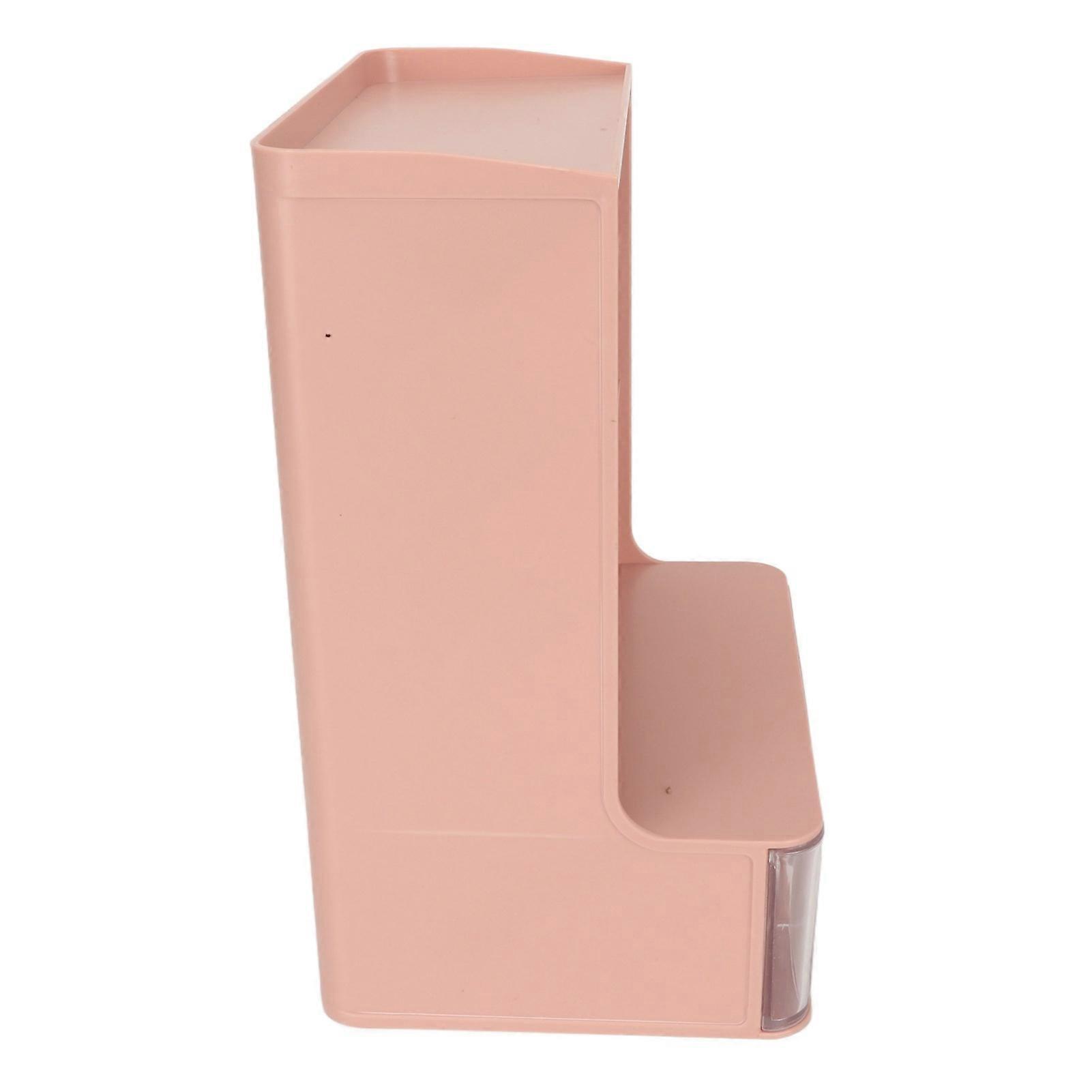 Slant Pen Organizer for Student with Drawer Large Capacity Rounded Corners Desktop Stationary Organizer for School Pink 