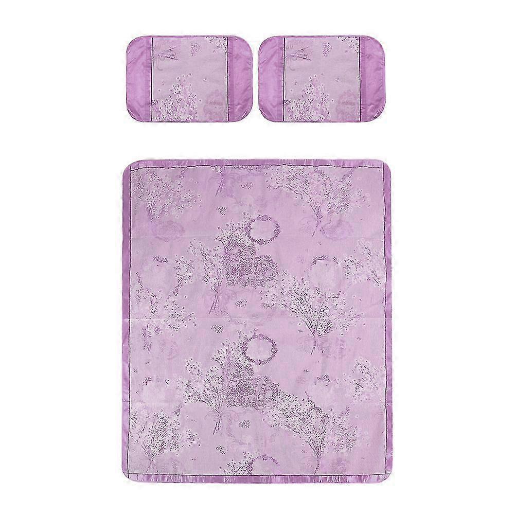 Ice Silk Cooling Summer Sleeping Mat - Foldable 3-Piece Set 180x200cm in Lavender Purple for Cool and Comfortable Sleep