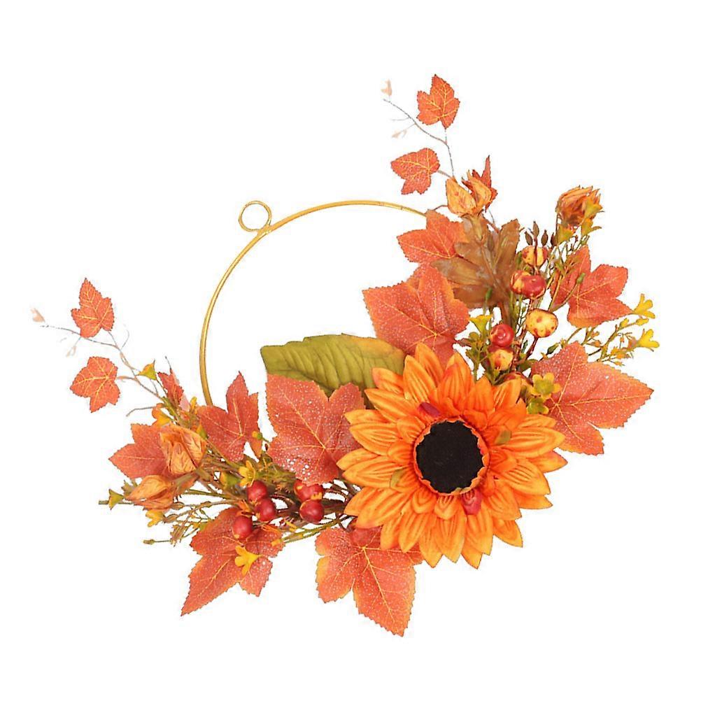 Thanksgiving Wreath with Sunflower and Bright Leaves for Home Decor in Orange Color 1Pc