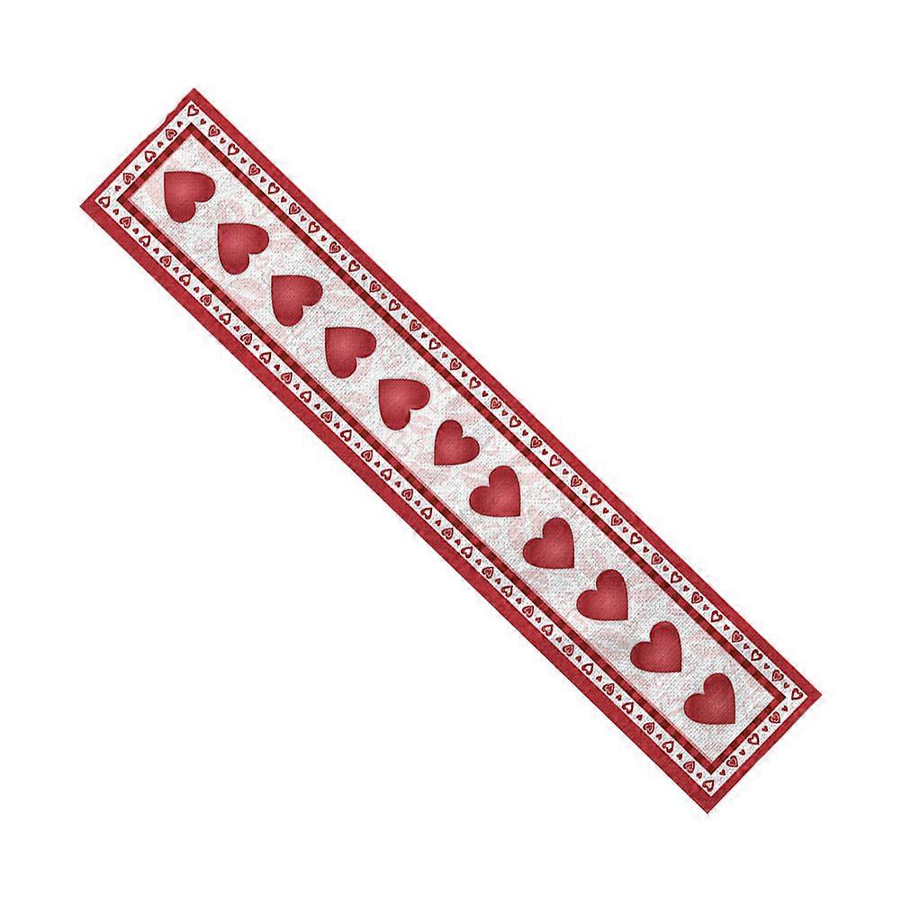 Valentine's Day Rose Table Runner Love Heart Design Linen Material For Side Table 1Pack