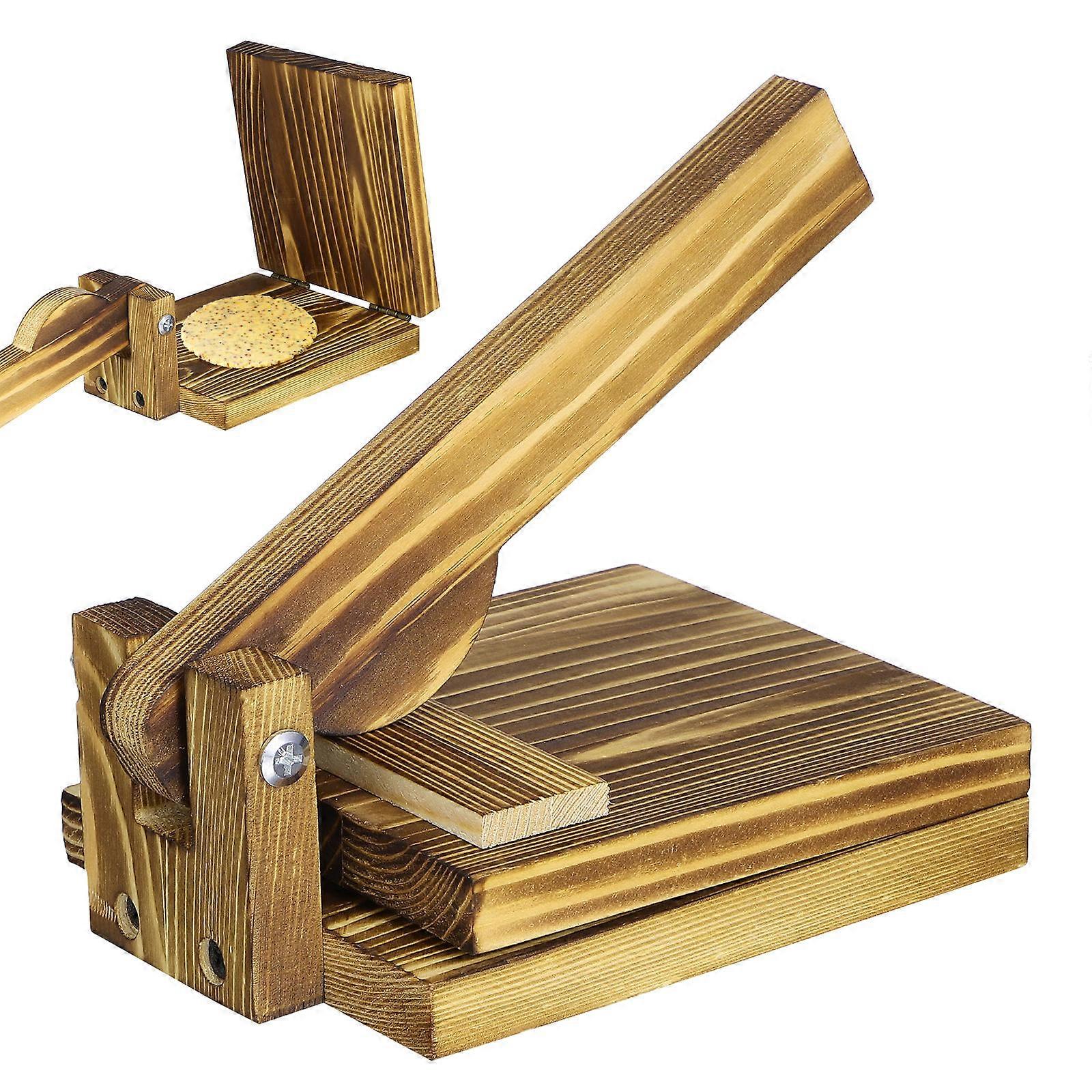 Light Brown Wooden Dough Presser Kitchen Tool for Easy Dumpling Making, Ergonomic Design, Synthetic Material