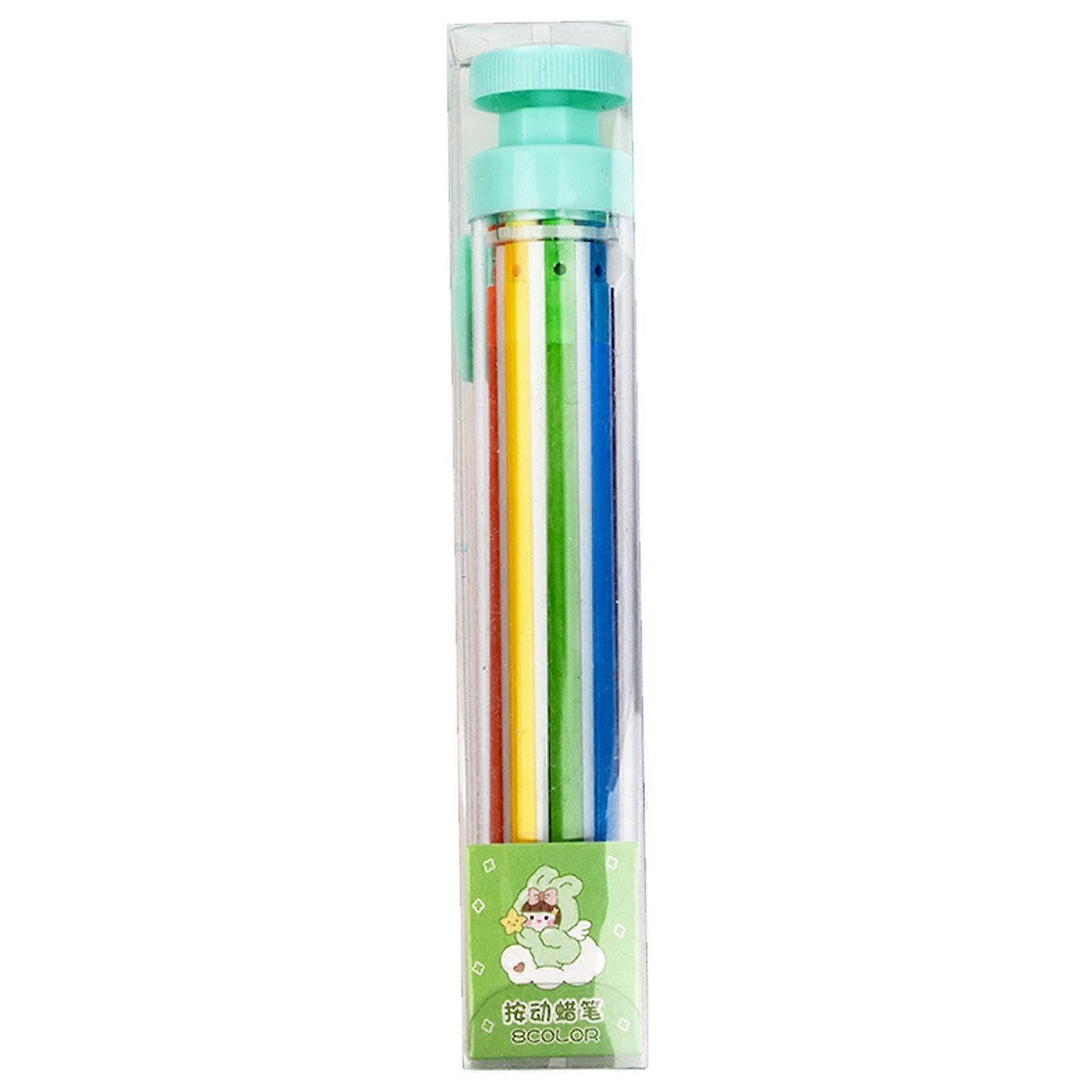 Multicolor Colored Pencils, 8-in-1 Retractable Pastel Color Pencils, Transparent Design, 8 Colors, Green, Package of 1