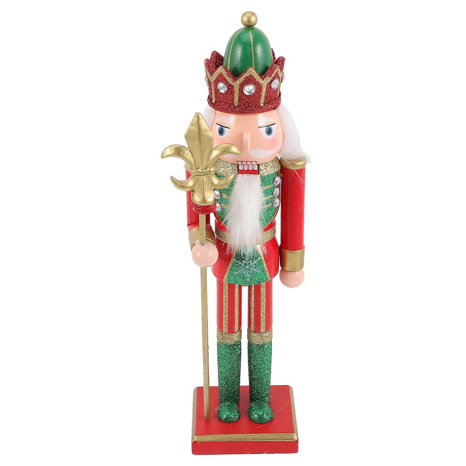 Outdoor Nutcracker Xmas Decor Wood Soldier Shape Christmas Celebration Home Decoration Multi-Colored 30x7.5cm Mouth Opening/Closing Feature 1Set