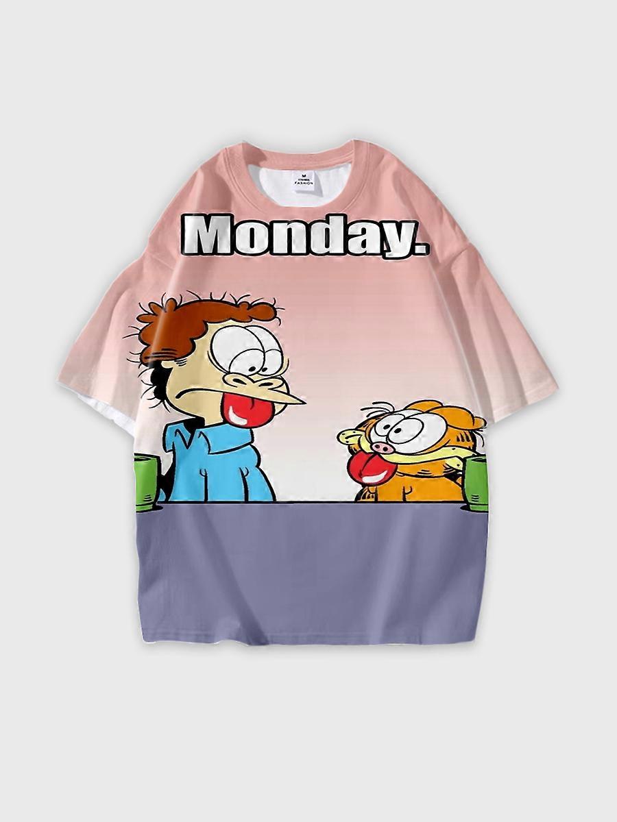 T-shirt girocollo Cartoon Pattern manica corta sciolta H84