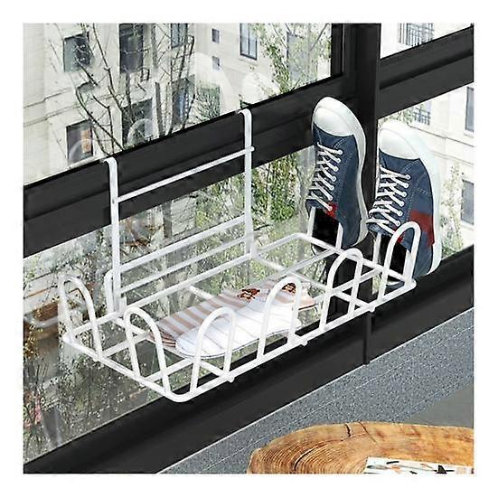 Shoe Drying Rack with Hook Movable Hollow Quick Drain Balcony Rail Indoor Window Frame Mount Iron Shoes Sock Towel Clothes Holder Basket