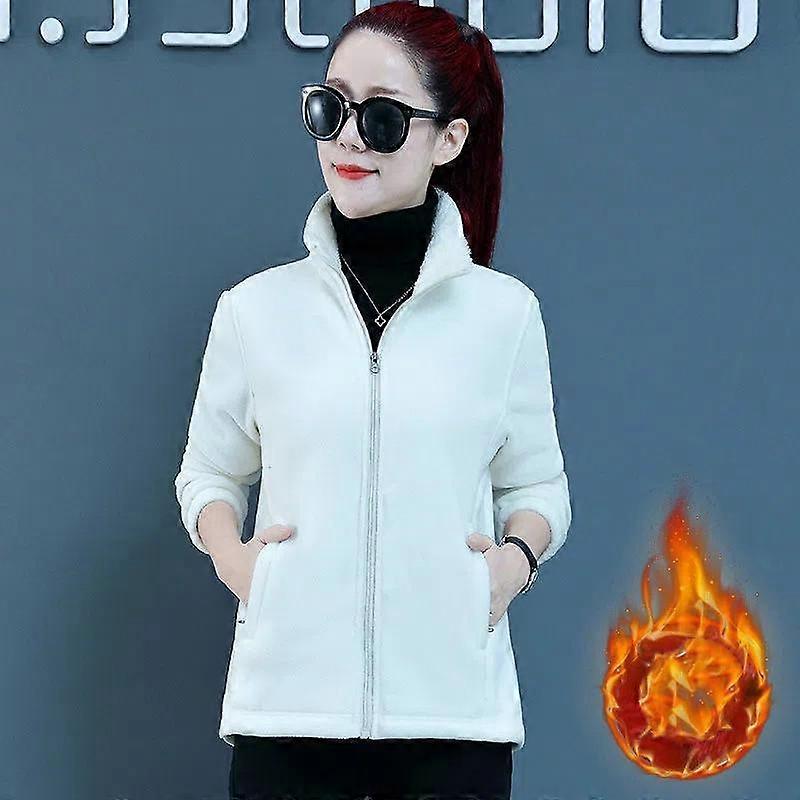 Women's Autumn and Winter Thickened Standing Collar Plush Jacket Zipper Coat Windproof Casual Warm Jacket