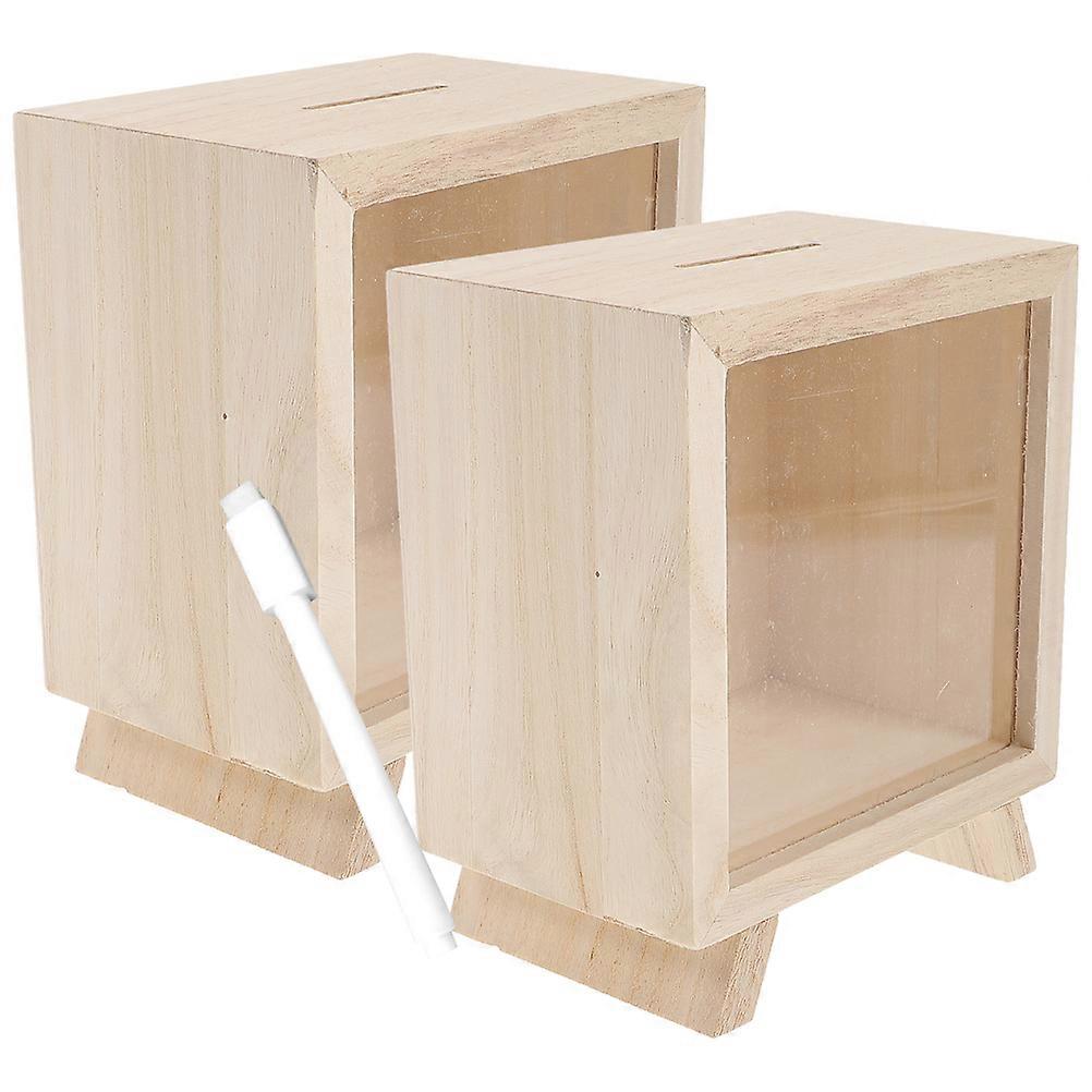 Unbreakable Wooden Piggy Bank Set 2pcs Coin Storage Box for Adults to Develop Saving Habits at Home or Office
