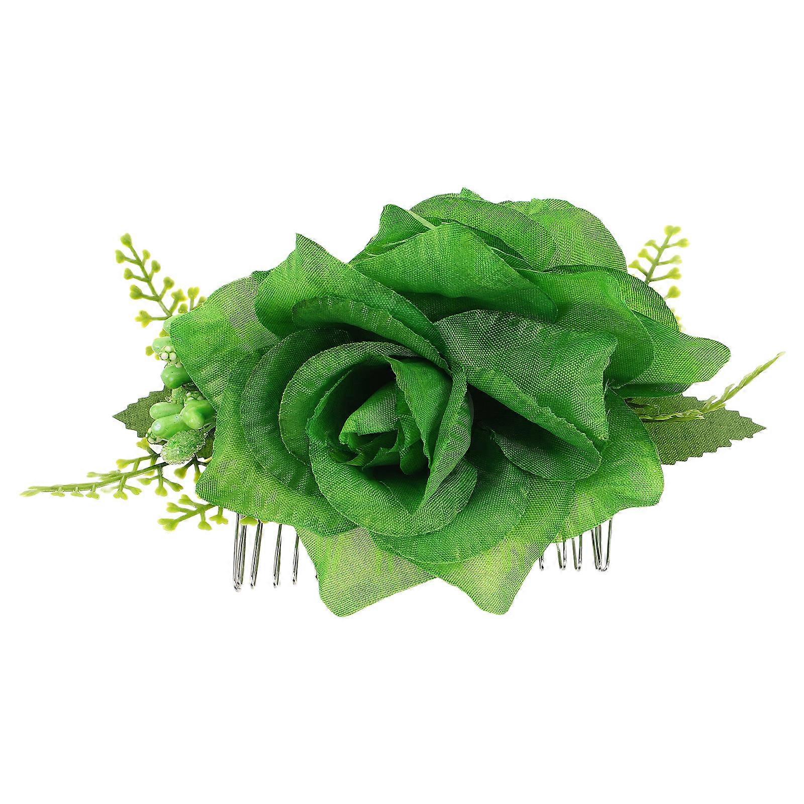 Green Fabric Flower Hair Comb for Women St Patrick's Day Party and Celebration Accessories 2.5 Inches