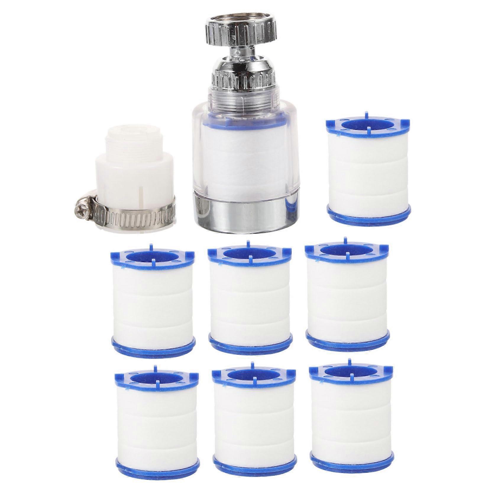 Water faucet filter with splashproof design, compact filter unit, replaceable filter cartridges for sink care, ensures cleanliness.