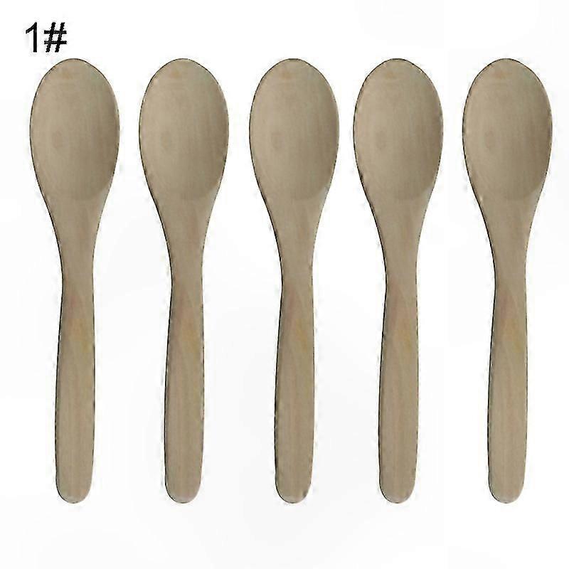 Set of 5 Wooden Long Handle Spoons for Cooking and Eating Handmade Kitchen Utensils