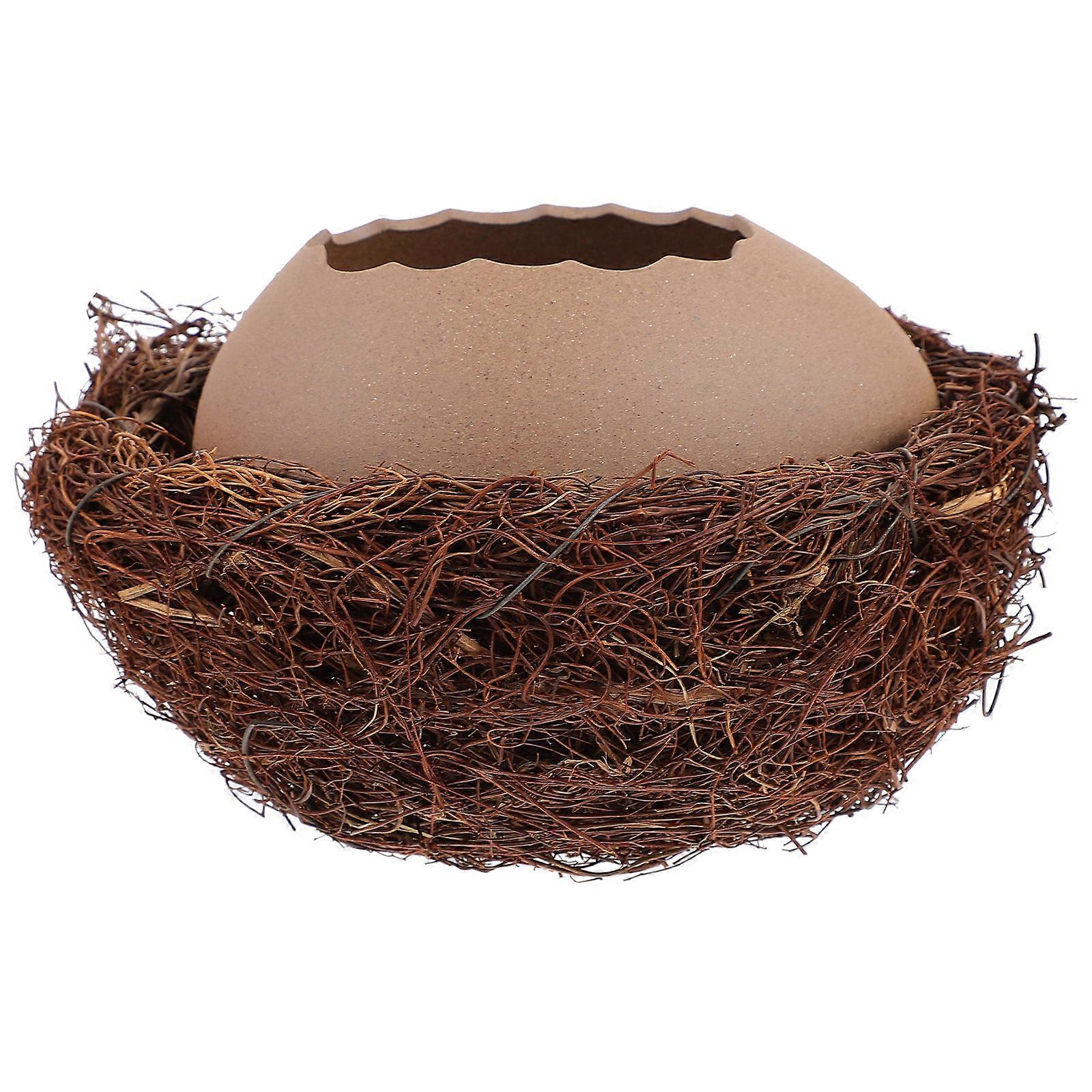 Ceramic Bird Egg Planter Large Eggshell Flower Pot Durable Hydroponic Vase Indoor Decoration Unique Nest Design Smooth Surface Natural Atmosphere