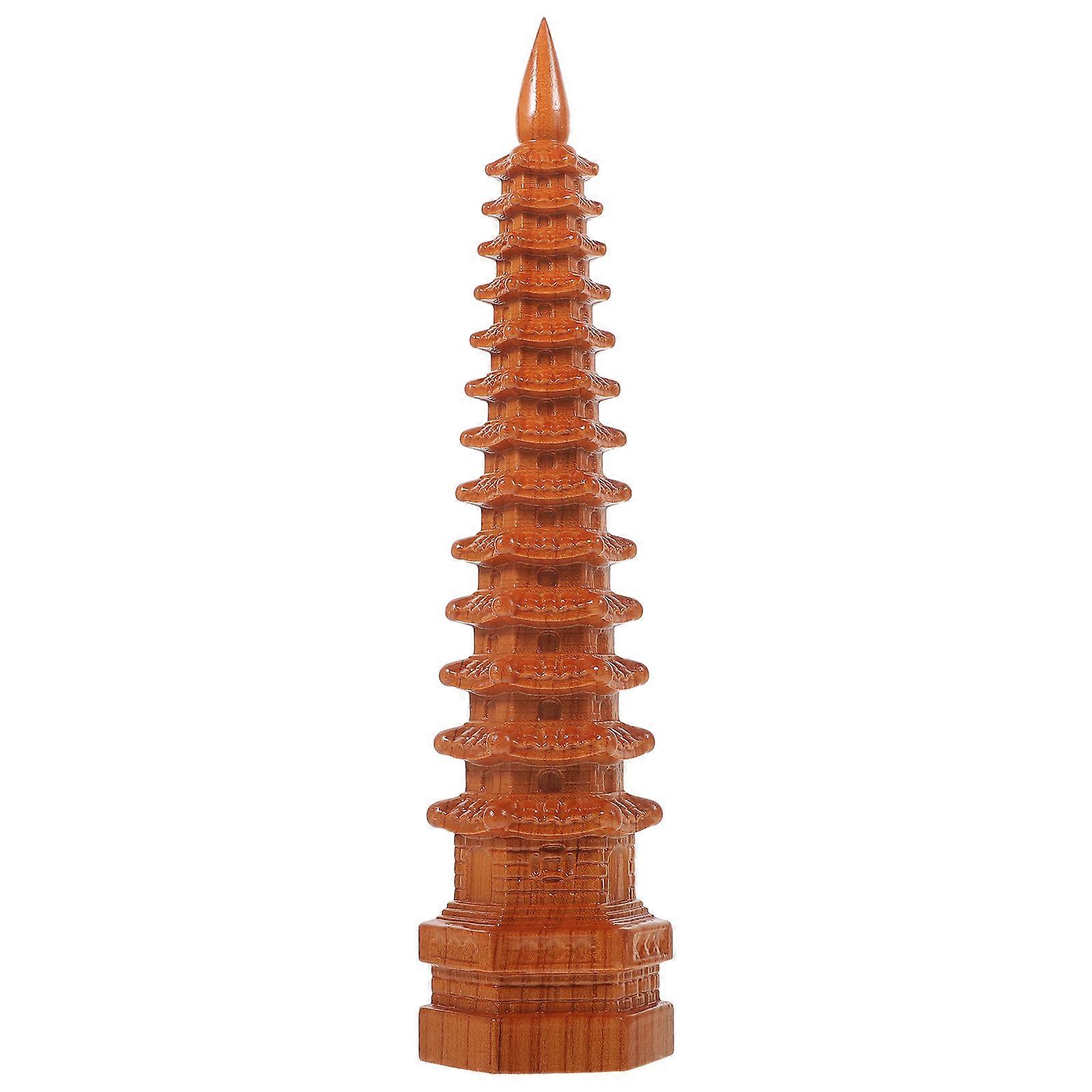 Classic Design Retro Wenchang Tower Model Tabletop Craft Perfect For Hotel Decoration Size 10.2×2.4×2.4in Made Of Selected Wood Material 1Set