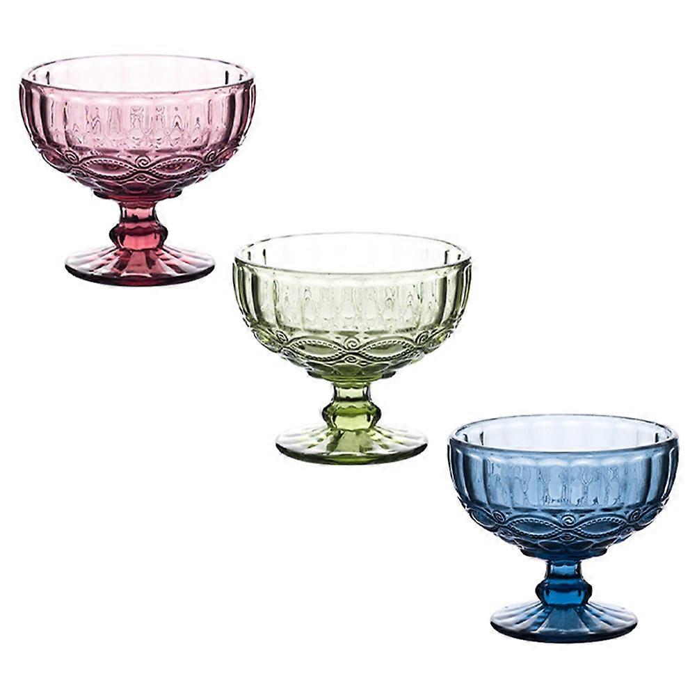 Creative Glass Dessert Bowl for Kitchen Use with Assorted Color and Elegant Flower Pattern 3pcs