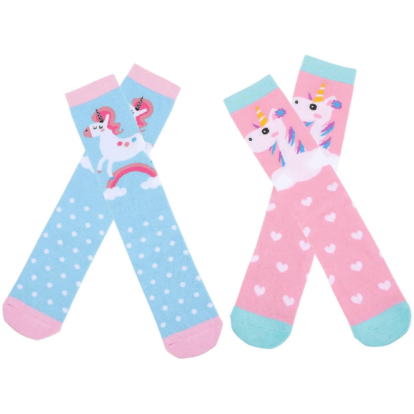 Brightly Colored Knee Socks For Little Girls With Unicorn Design Ideal For Party And Daily Wear Providing Comfortable Wearing And Warmth With 2 Pairs
