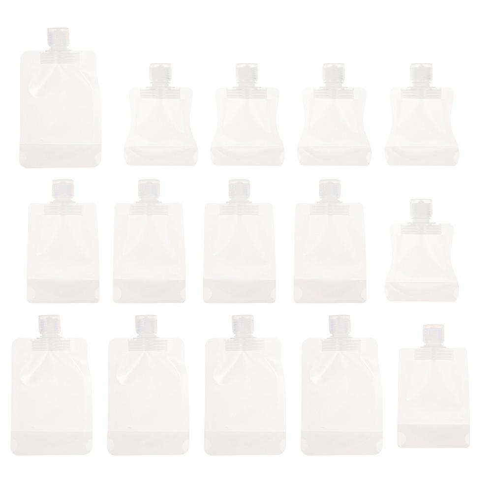 15Pcs White Plastic Travel Lotion Suction Mouth Bags for Storage Use Easy to Clean and Reusable