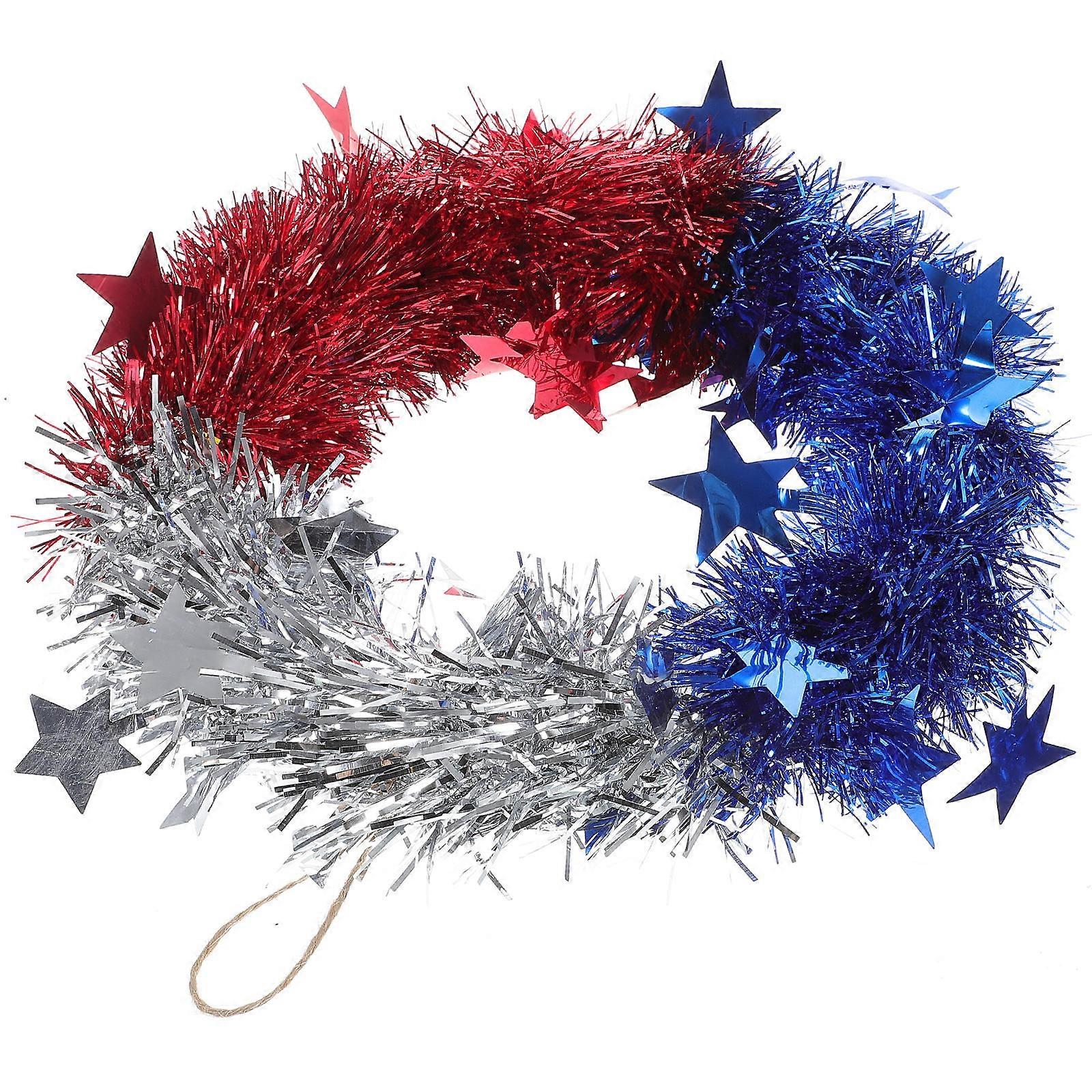 Patriotic Floral Wreath Wall Hanging Ornament for Memorial Day Door Decor 1 Set