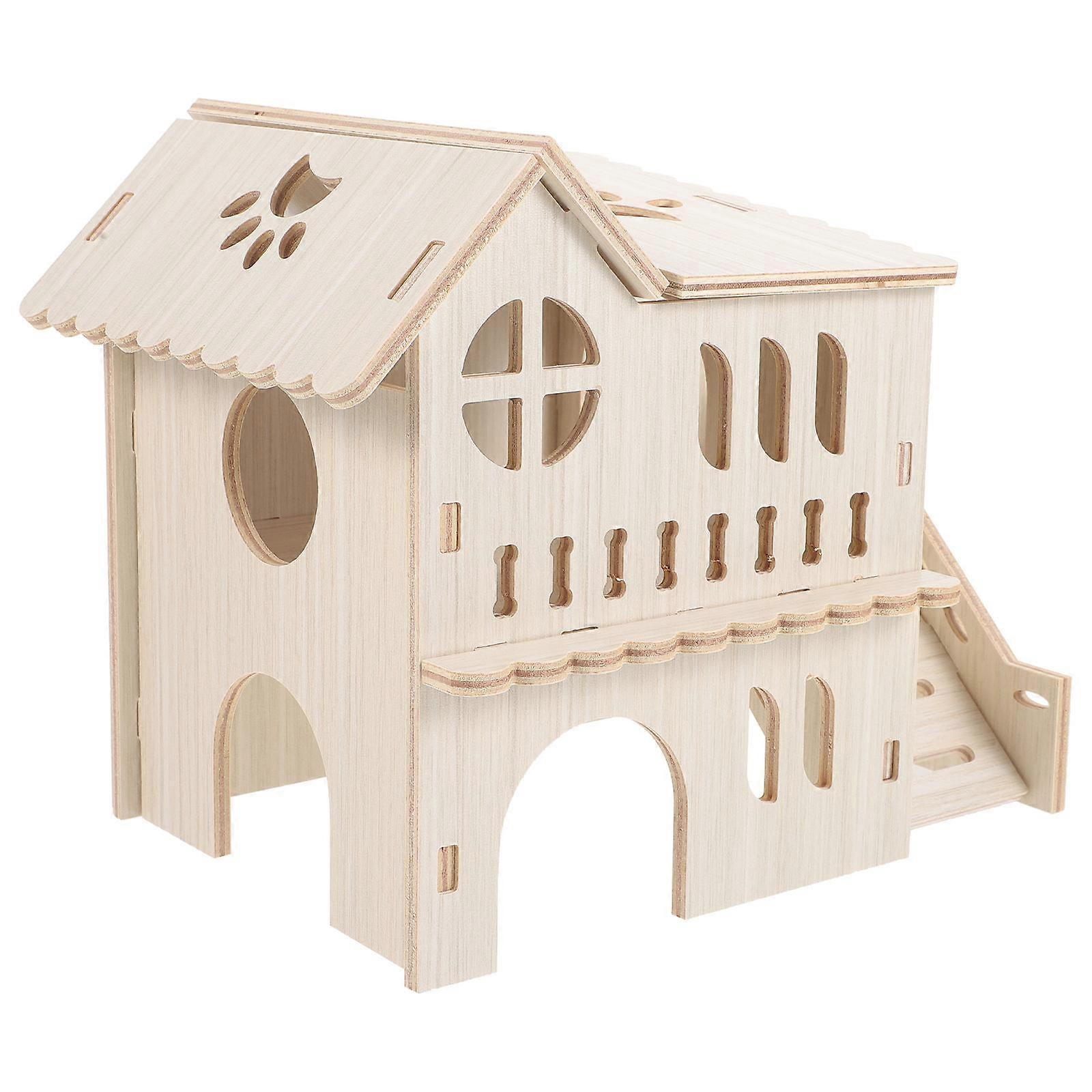 Wooden Hamster Hideout Villa Cozy & Durable Pet House for Hamsters, Rats, and Chinchillas, Provides Private Sleeping Space and Comfortable