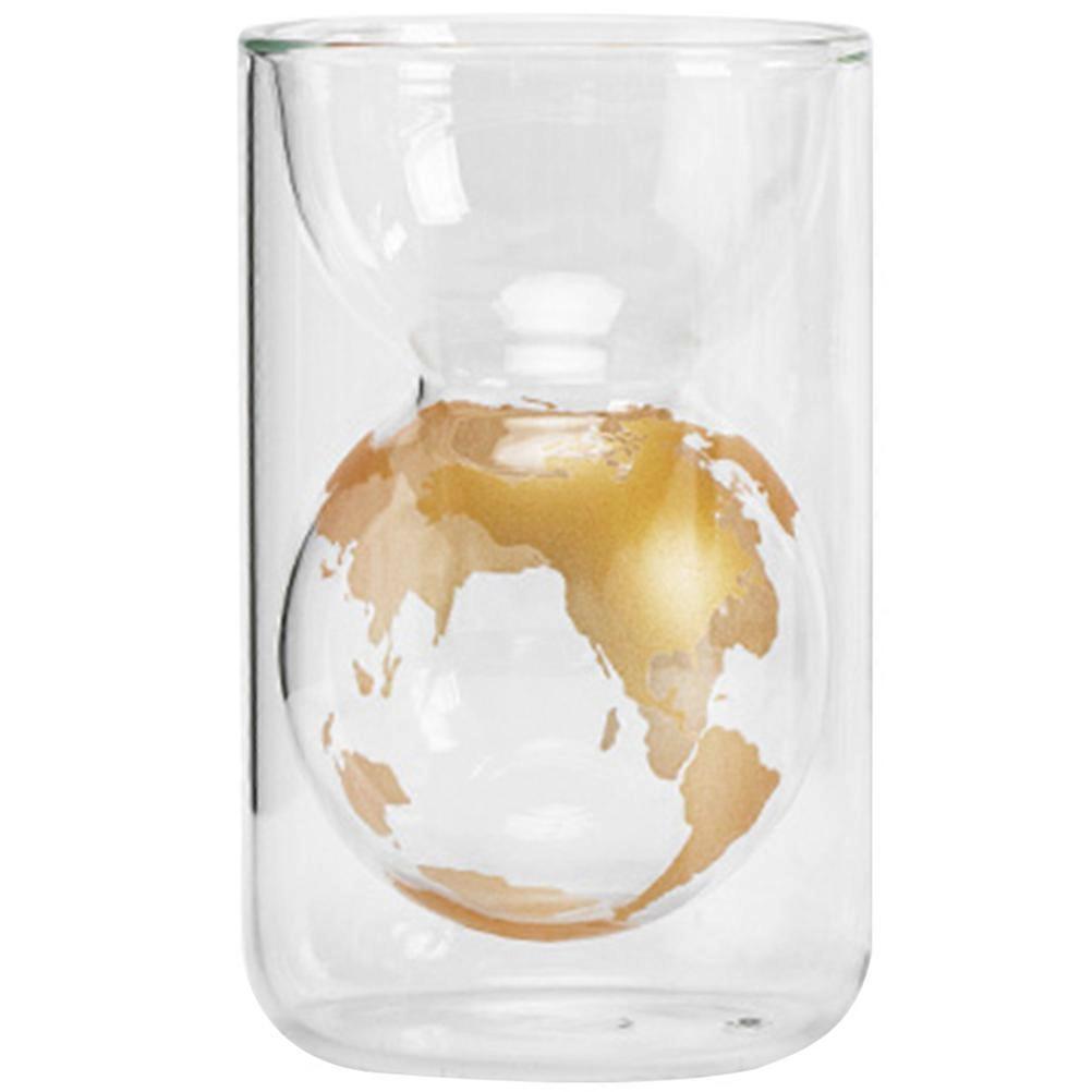 Heat Resistant Double-Layer Glass Coffee Mug Globe Map Style Anti-Scalding 1Pcs