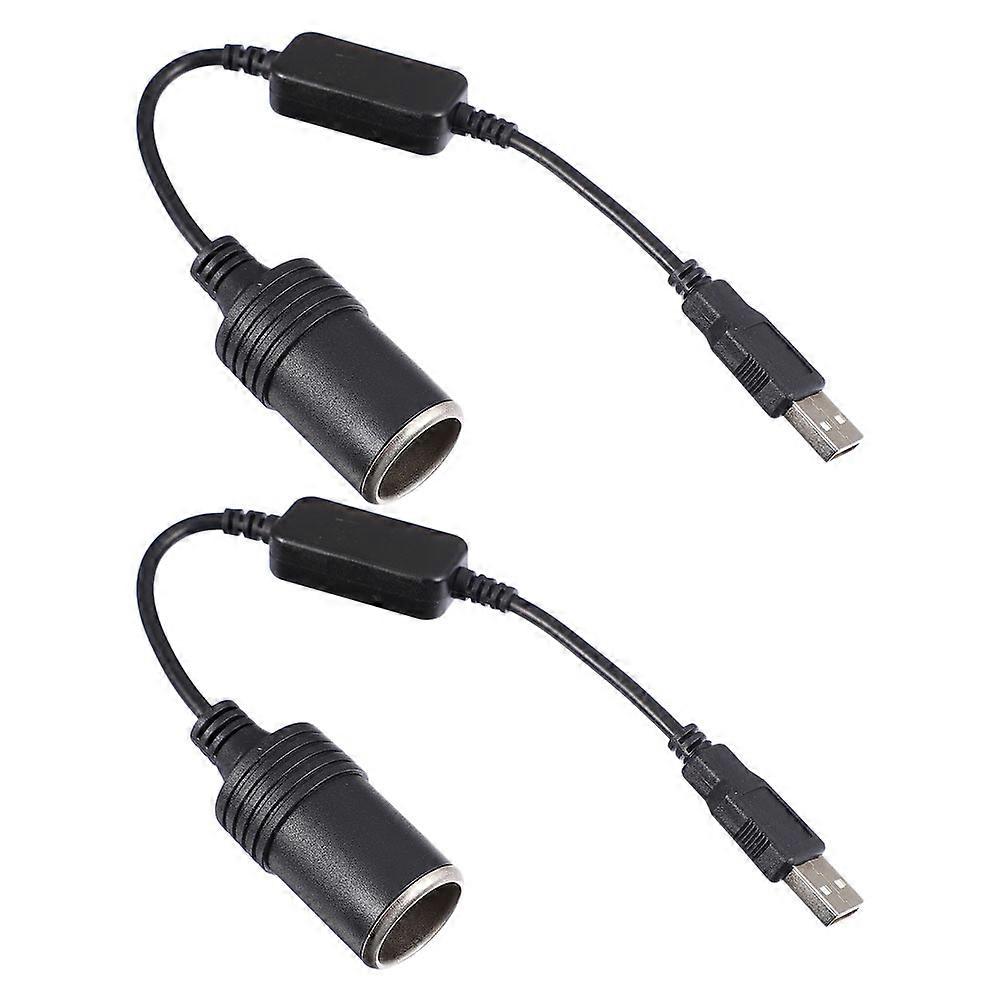 Durable USB to Lighter Power Supply Adapter for Car Electronics Black Compact Design 2pcs