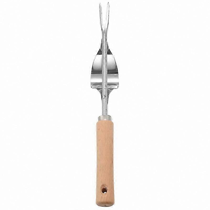 Stainless Steel Garden Weeder with Wood Handle, Multifunction Hand Tool for Weed Removal and Dandelion Pulling