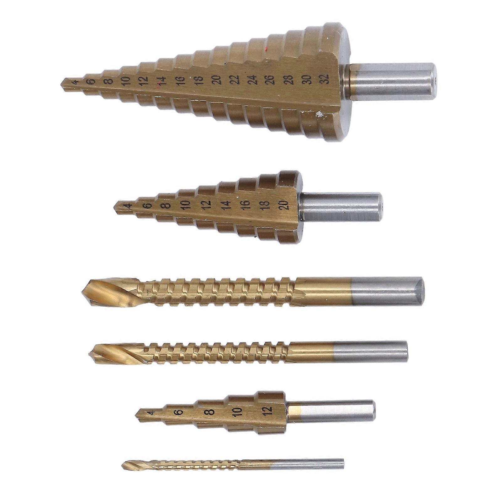 6Pcs Titanium HSS Step Drill Bit Set 3-32mm Round Shank
