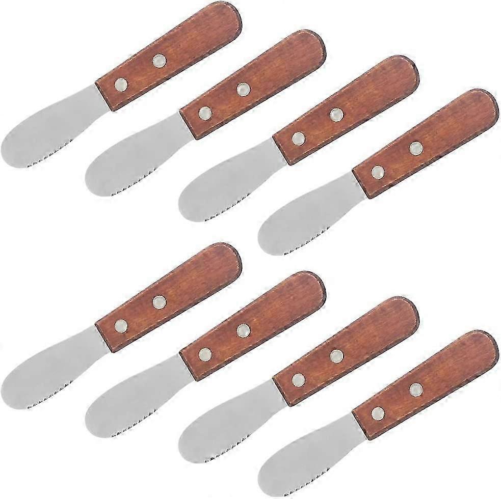 8 Pack Stainless Steel Straight Edge Wide Butter Spreader with Wood Handle, Sandwich Cream Cheese Condiment Knives 5 Inch Silver/Brown -
