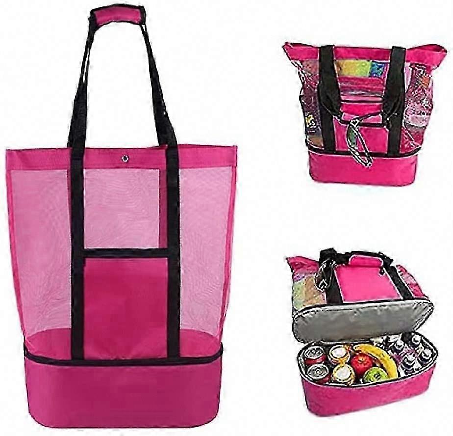 Double Mesh Insulated Picnic Beach Bag for Storage & Ice Keeping
