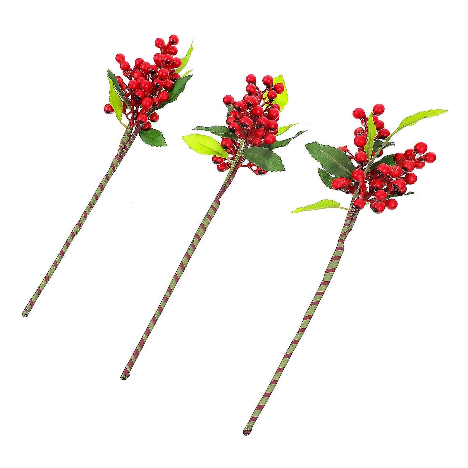 Simulation Branched Berry Decor Red Artificial Decoration for Festivals Foam Wire Material 3Pcs