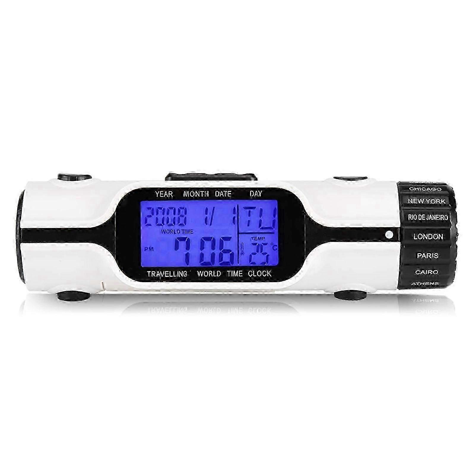 LED Flashlight & Digital World Time Travel Alarm Clock with Thermometer - Portable Outdoor Clock & Multi-Function Tool